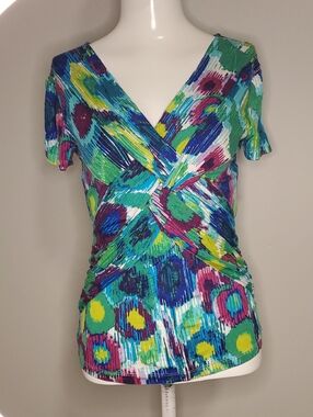 Cable & Gauge Multicolor V-Neck Ruched Print Top